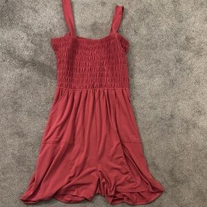 Red Sleeveless Smocked Jumpsuit